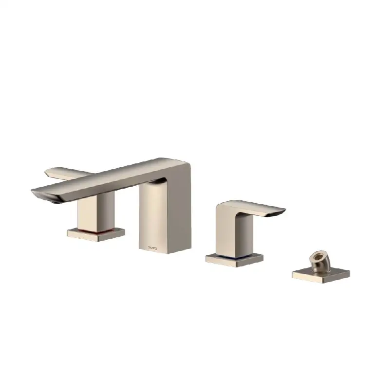 GR Two-Handle Deck-Mount Roman Tub Filler Trim with Handshower, Brushed Nickel