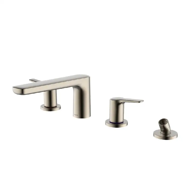 GS Four-hole Deck-Mount Roman Tub Filler Trim with Handshower, Brushed Nickel
