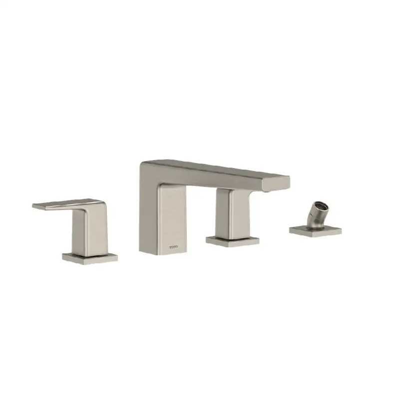 GB Two-Handle Deck-Mount Roman Tub Filler Trim with Handshower, Brushed Nickel