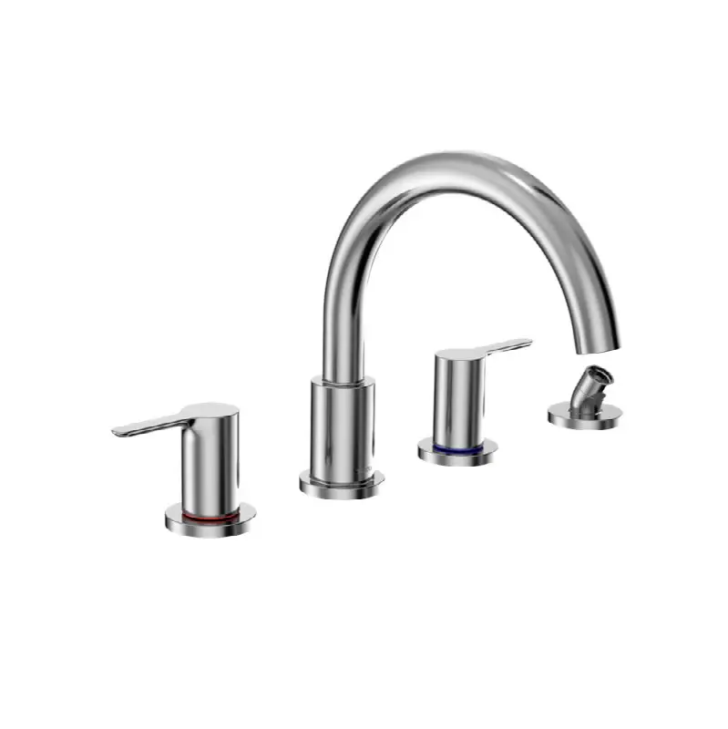 LB Two-Handle Deck-Mount Roman Tub Filler Trim with Handshower, Polished Chrome