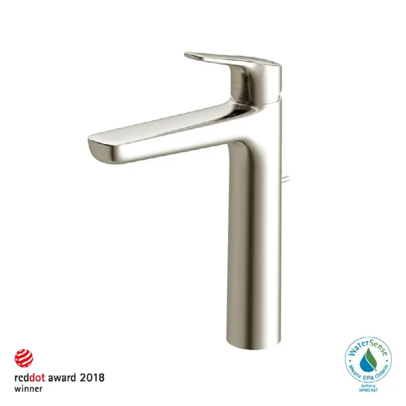 GS Series 1.2 GPM Single Handle Bathroom Faucet for Vessel Sink with COMFORT GLIDE Technology and Drain Assembly, Brushed Nickel
