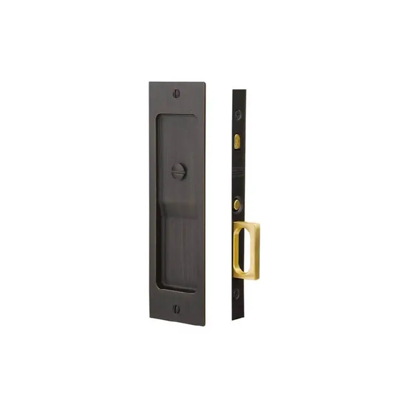 Keyed, Sandcast Bronze, Rustic Modern Rectangular Pocket Door Mortise Lock