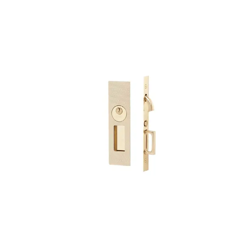Keyed, Knurled Narrow Modern Rectangular Pocket Door Mortise Lock, US