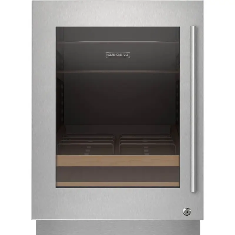 Designer Series Undercounter Stainless Steel Glass Door Panel With Lock And Tubular Handle - Left Hinge