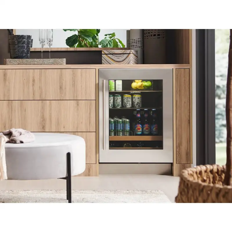 Designer Series Undercounter Stainless Steel Glass Door Panel With Tubular Handle - Right Hinge
