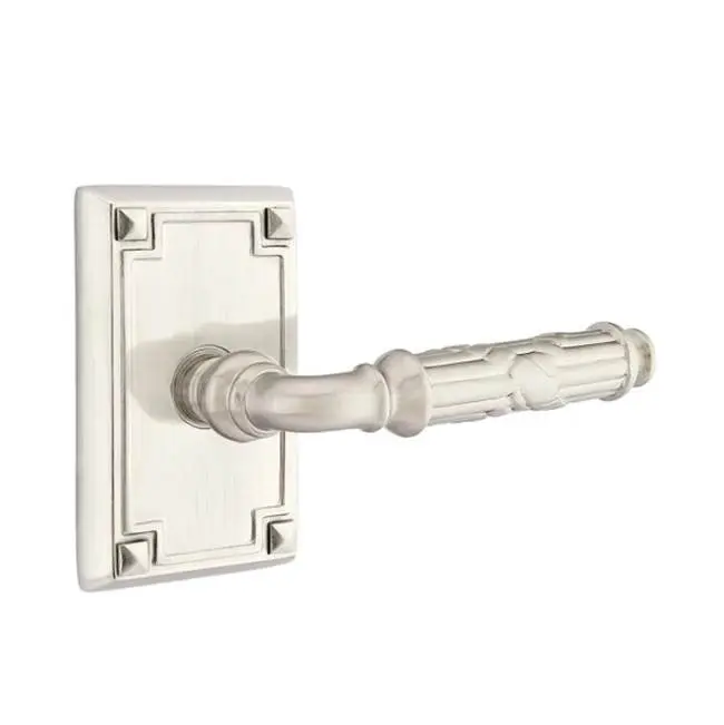 Concealed, Privacy, Arts and Crafts Rectangular Rosette, Ribbon and Reed Lever, US1