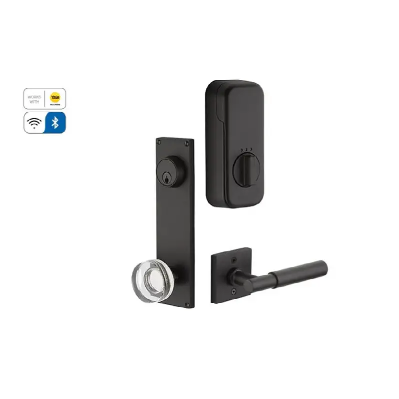 EMPowered Upgrade, Passage Single Keyed, Sideplate Locksets Modern 5-1/2 inch Center to Center Keyed, Modern Disc Glass Knob, US