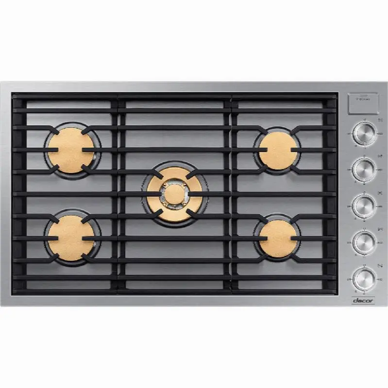 36" Gas Cooktop 5 Burners, Flush, Contemporary, Silver, NG/LP