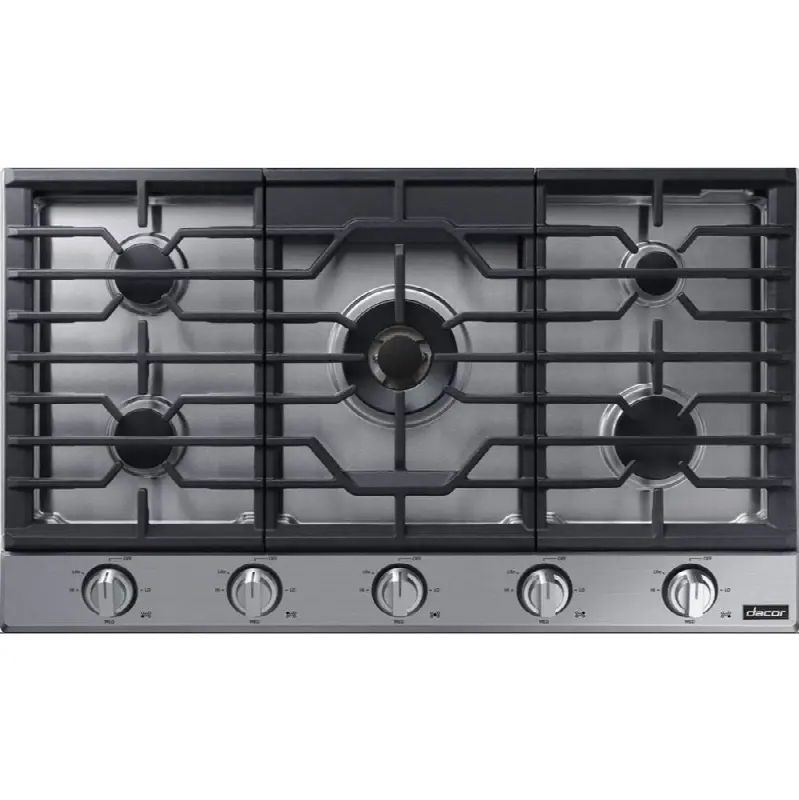 36" Gas Cooktop 5 Burners, Transitional, Silver, NG/LP