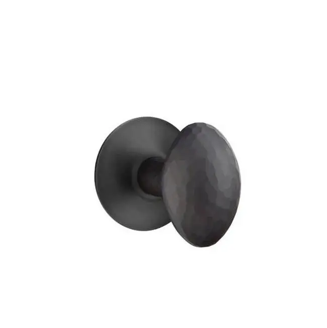 Emtek Passage Interior Mortise Set w/ Modern Rosette & Hammered Egg Knob, Flat Black (LH)