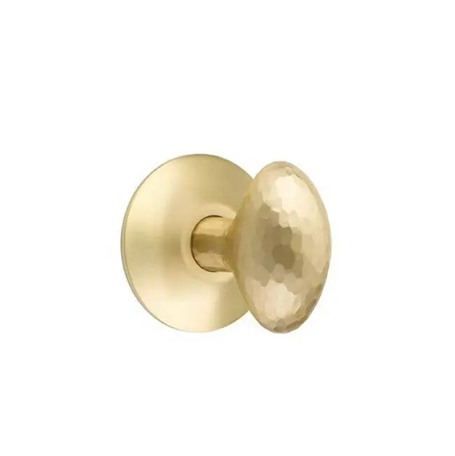 Emtek Passage Interior Mortise Set w/ Modern Rosette & Hammered Egg Knob, Satin Brass (LH)