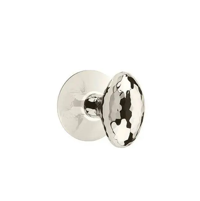 Emtek Passage Interior Mortise Set w/ Modern Rosette & Hammered Egg Knob, Polished Nickel (RH)