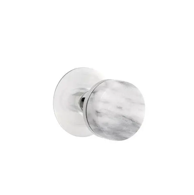 Emtek Select Passage Interior Mortise w/ Modern Rosette & Conical Stem, White Marble Knob, Polished Chrome (RH)