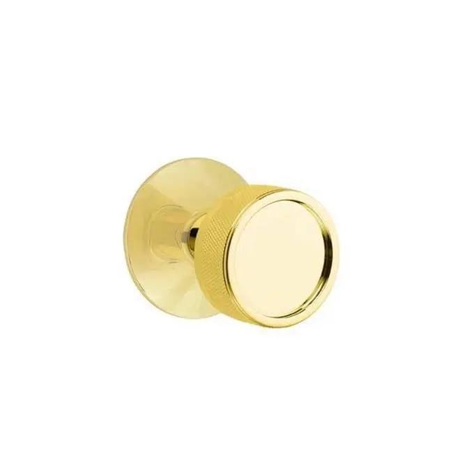 Emtek Select Passage Interior Mortise w/ Modern Rosette & Conical Stem, Knurled Knob, Unlacquered Brass (RH)