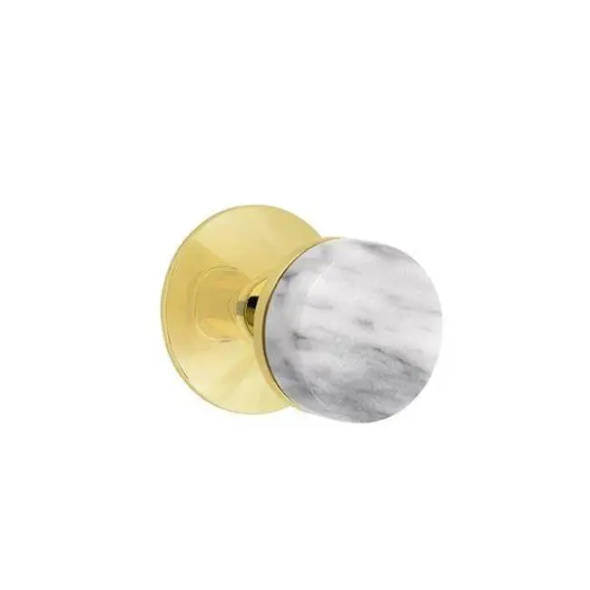Emtek Select Passage Interior Mortise w/ Modern Rosette & Conical Stem, White Marble Knob, Unlacquered Brass (LH)