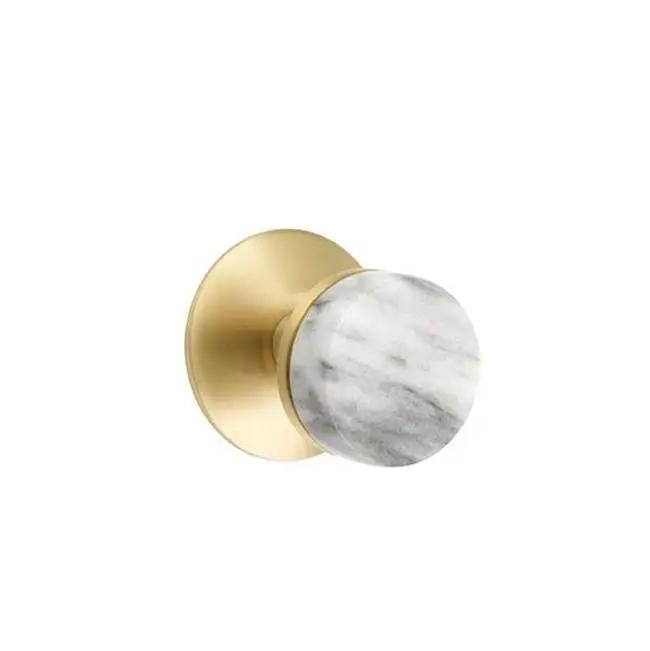 Emtek Select Passage Interior Mortise w/ Modern Rosette & Conical Stem, White Marble Knob, Satin Brass (LH)