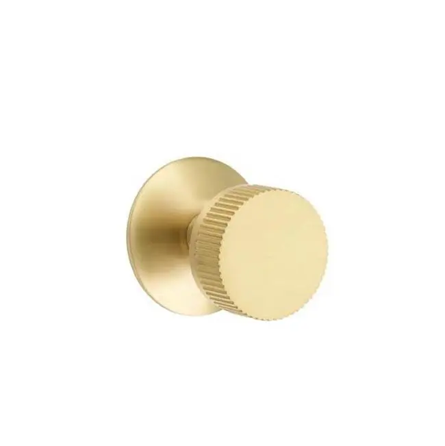 Emtek Select Passage Interior Mortise w/ Modern Rosette & Conical Stem, Straight Knurled Knob, Satin Brass (RH)