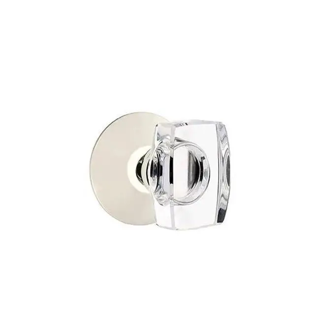 Emtek Passage Interior Mortise Set w/ Modern Rosette & Windsor Glass Knob, Polished Nickel (RH)
