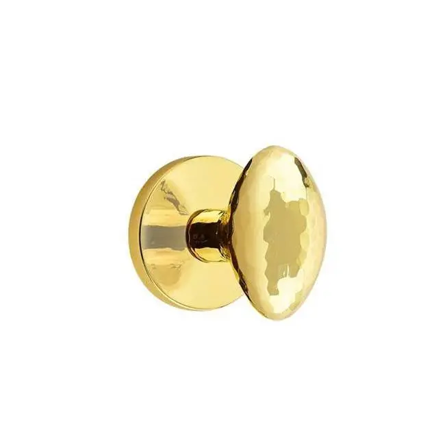 Emtek Passage Interior Mortise Set w/ Disk Rosette & Hammered Egg Knob, Unlacquered Brass (LH)