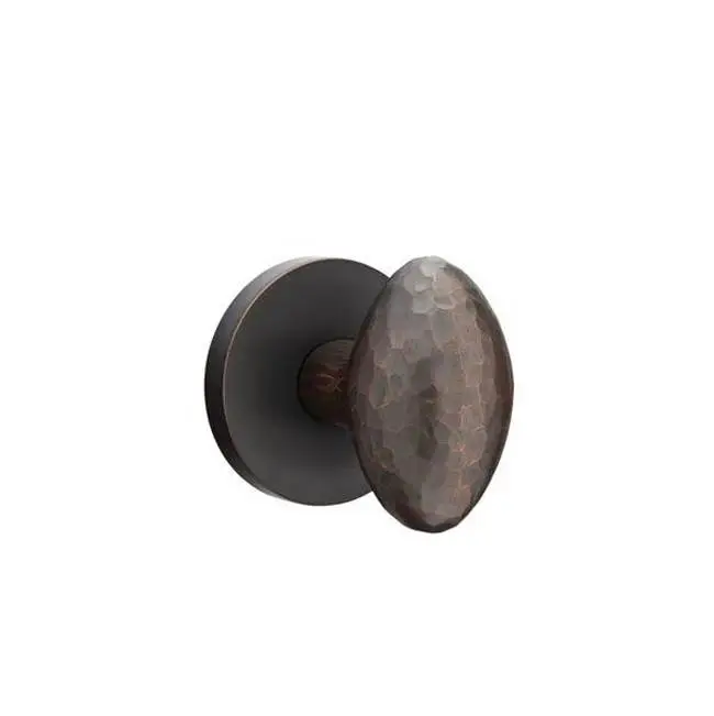 Emtek Passage Interior Mortise Set w/ Disk Rosette & Hammered Egg Knob, Oil Rubbed Bronze (RH)