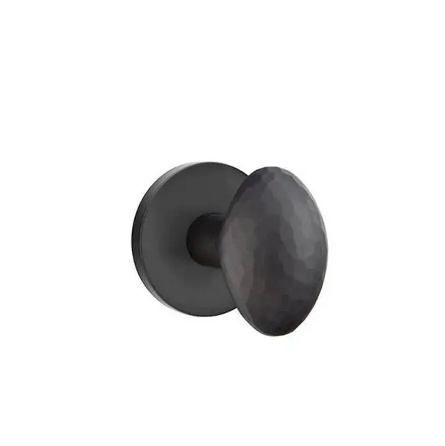 Emtek Passage Interior Mortise Set w/ Disk Rosette & Hammered Egg Knob, Flat Black (RH)