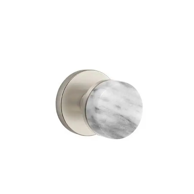 Emtek Select Passage Interior Mortise w/ Disk Rosette & Conical Stem, White Marble Knob, Satin Nickel (RH)