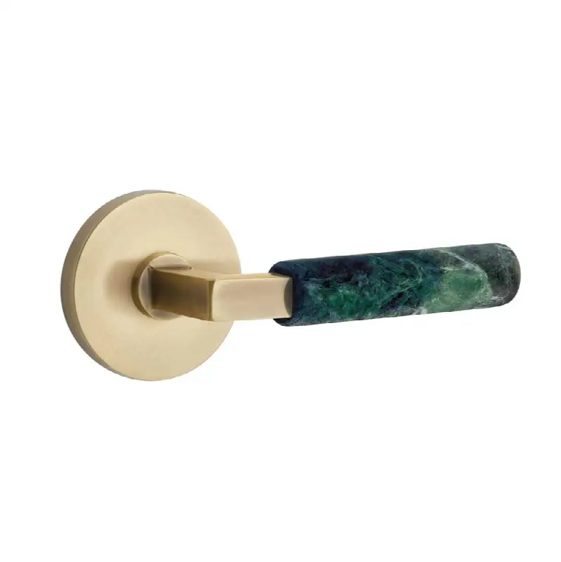 Emtek Select Passage Interior Mortise w/ Disk Rosette & L-Square Stem, Green Marble Lever (RH)