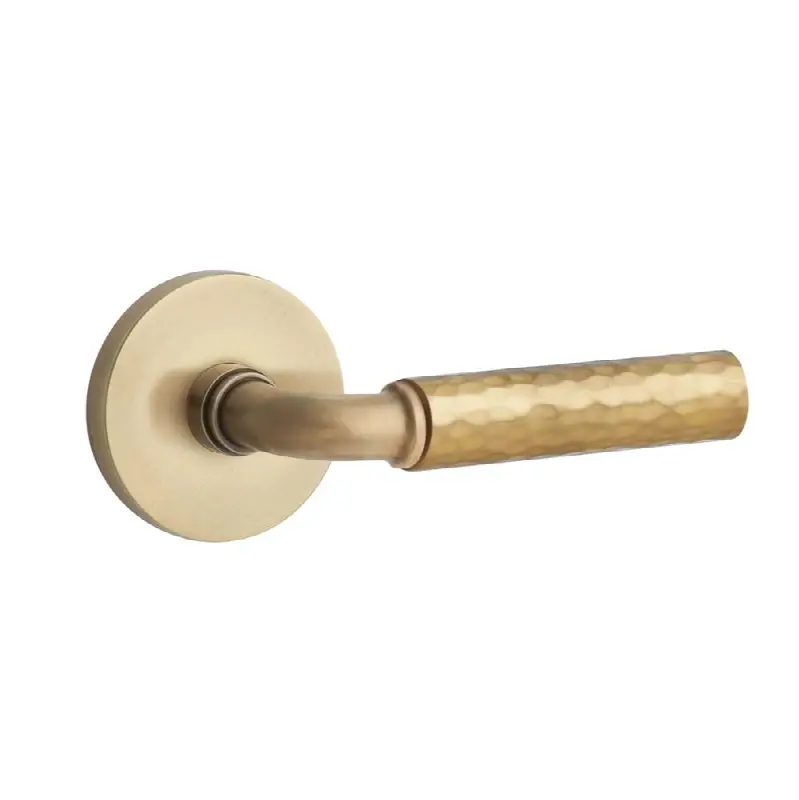 Emtek Select Passage Interior Mortise w/ Disk Rosette & R-Bar Stem, Hammered Lever (RH)