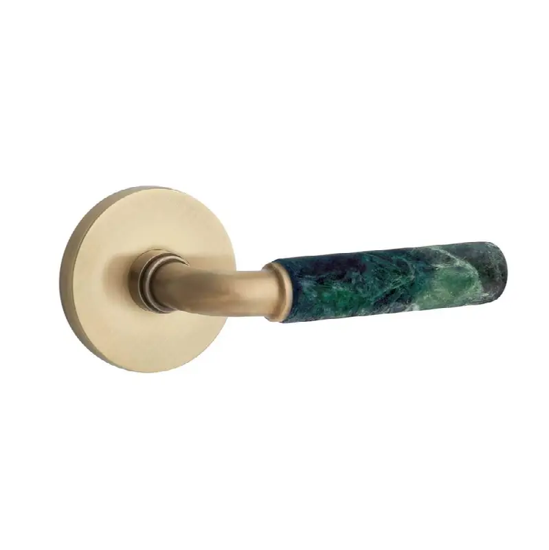 Emtek Select Passage Interior Mortise w/ Disk Rosette & R-Bar Stem, Green Marble Lever (RH)