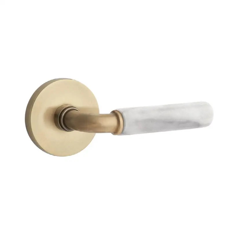 Emtek Select Passage Interior Mortise w/ Disk Rosette & R-Bar Stem, White Marble Lever (RH)