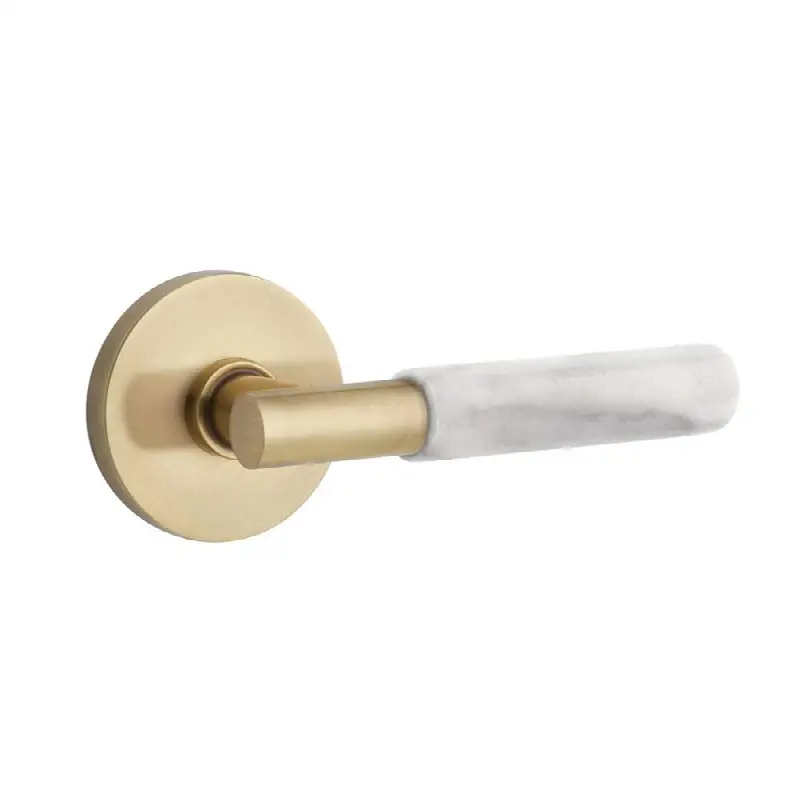 Emtek Select Passage Interior Mortise w/ Disk Rosette & T-Bar Stem, White Marble Lever (RH)
