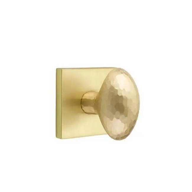 Emtek Passage Interior Mortise Set w/ Square Rosette & Hammered Egg Knob, Satin Brass (LH)