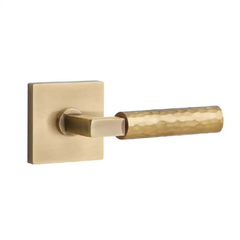 Emtek Select Passage Interior Mortise w/ Square Rosette & L-Square Stem, Hammered Lever (RH)