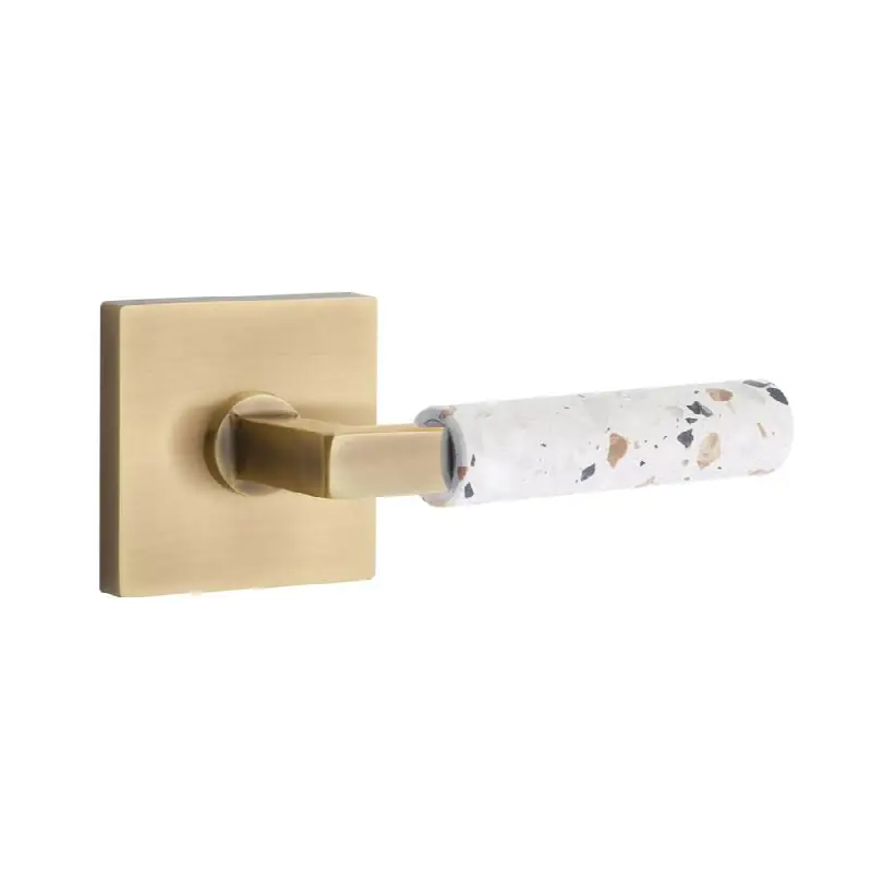 Emtek Select Passage Interior Mortise w/ Square Rosette & L-Square Stem, Light Terrazzo Lever (RH)