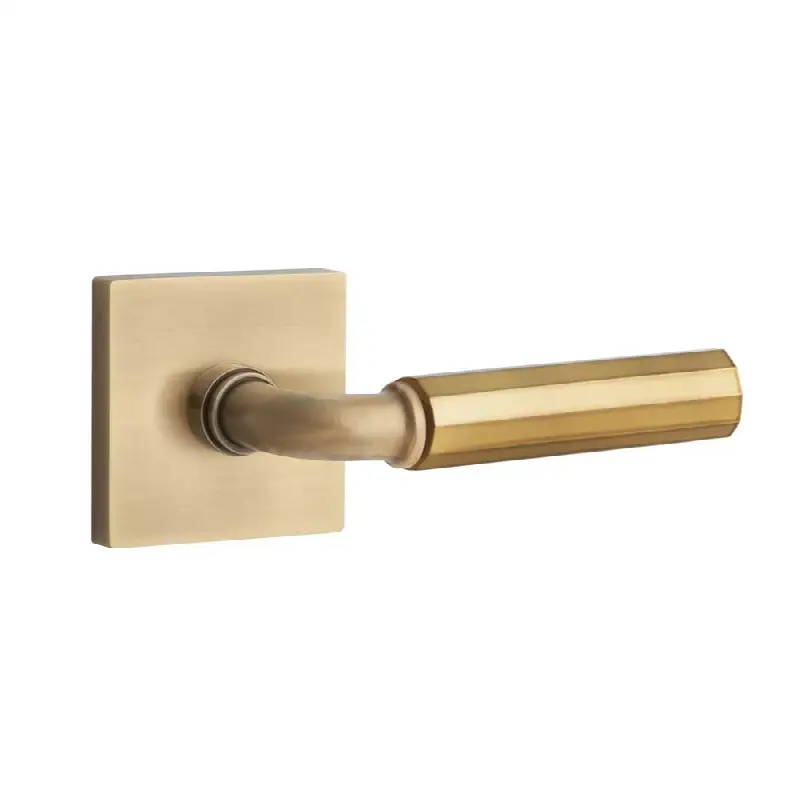 Emtek Select Passage Interior Mortise w/ Square Rosette & R-Bar Stem, Faceted Lever (LH)