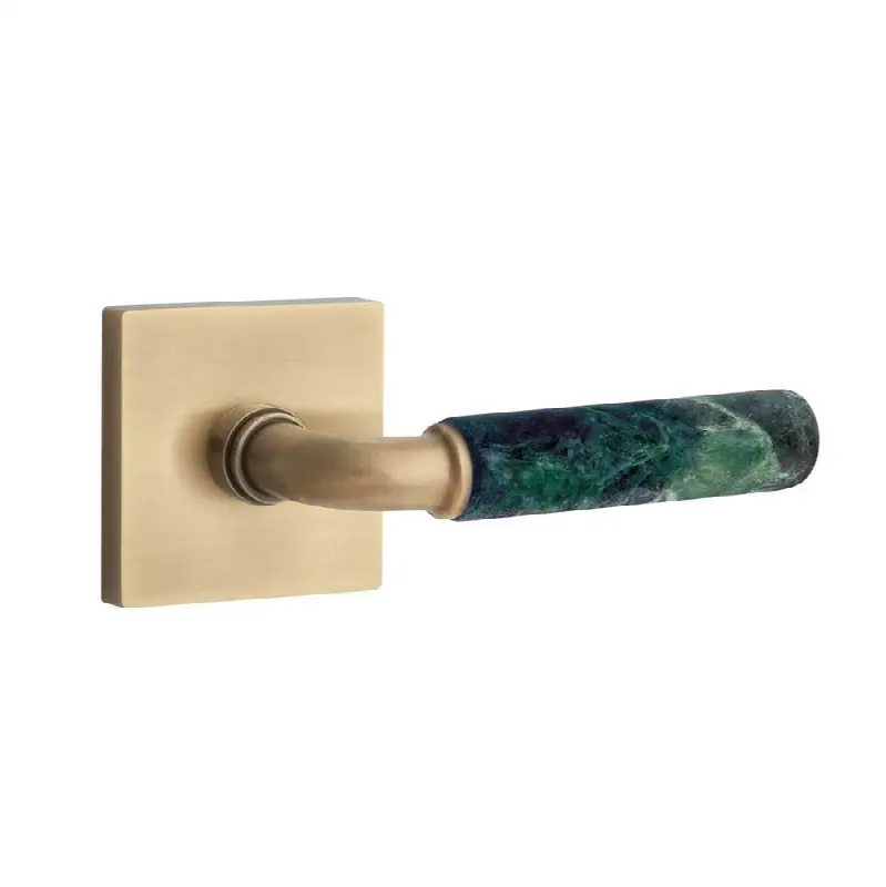 Emtek Select Passage Interior Mortise w/ Square Rosette & R-Bar Stem, Green Marble Lever (LH)