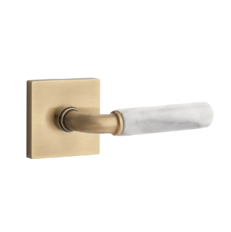 Emtek Select Passage Interior Mortise w/ Square Rosette & R-Bar Stem, White Marble Lever (RH)