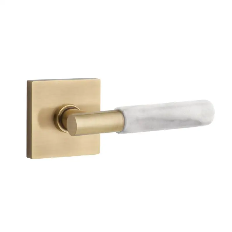 Emtek Select Passage Interior Mortise w/ Square Rosette & T-Bar Stem, White Marble Lever (LH)