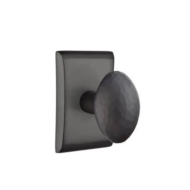 Emtek Passage Interior Mortise Set w/ Neos Rosette & Hammered Egg Knob, Flat Black (RH)