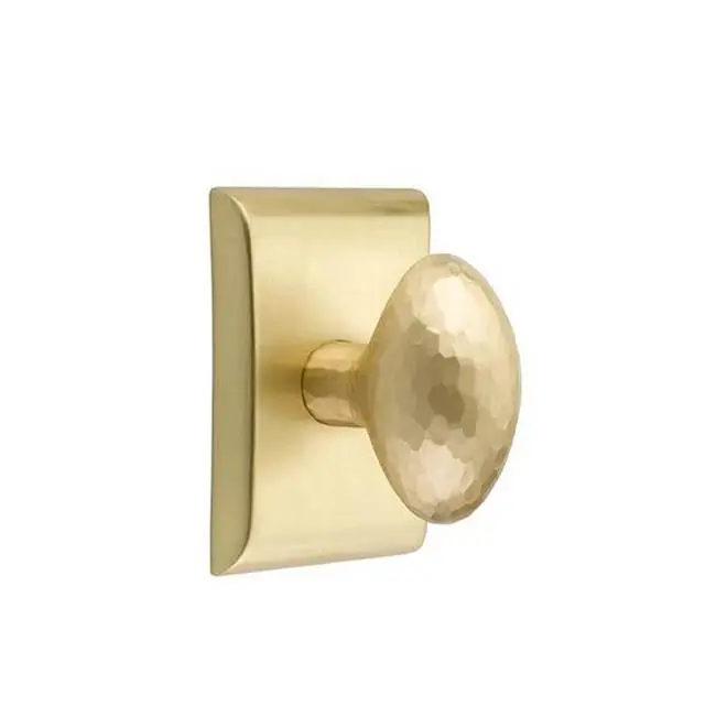 Emtek Passage Interior Mortise Set w/ Neos Rosette & Hammered Egg Knob, Satin Brass (RH)