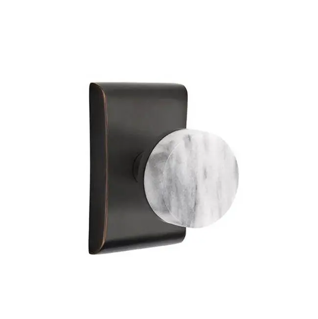 Emtek Select Passage Interior Mortise w/ Neos Rosette & Conical Stem, White Marble Knob, Oil Rubbed Bronze (LH)
