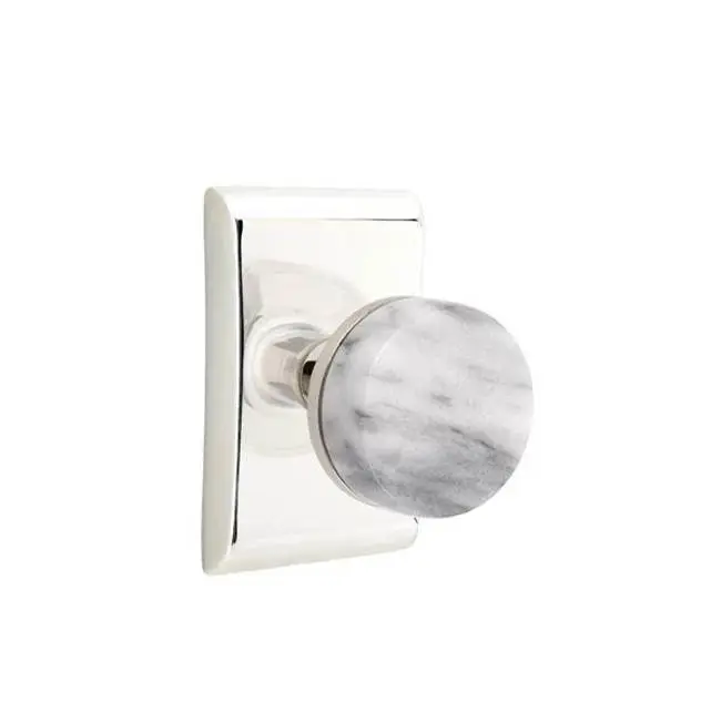 Emtek Select Passage Interior Mortise w/ Neos Rosette & Conical Stem, White Marble Knob, Polished Nickel (LH)