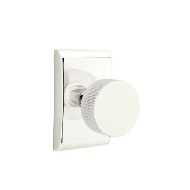Emtek Select Passage Interior Mortise w/ Neos Rosette & Conical Stem, Straight Knurled Knob, Polished Nickel (LH)