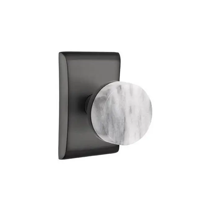 Emtek Select Passage Interior Mortise w/ Neos Rosette & Conical Stem, White Marble Knob, Flat Black (RH)