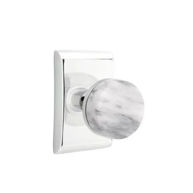 Emtek Select Passage Interior Mortise w/ Neos Rosette & Conical Stem, White Marble Knob, Polished Chrome (RH)