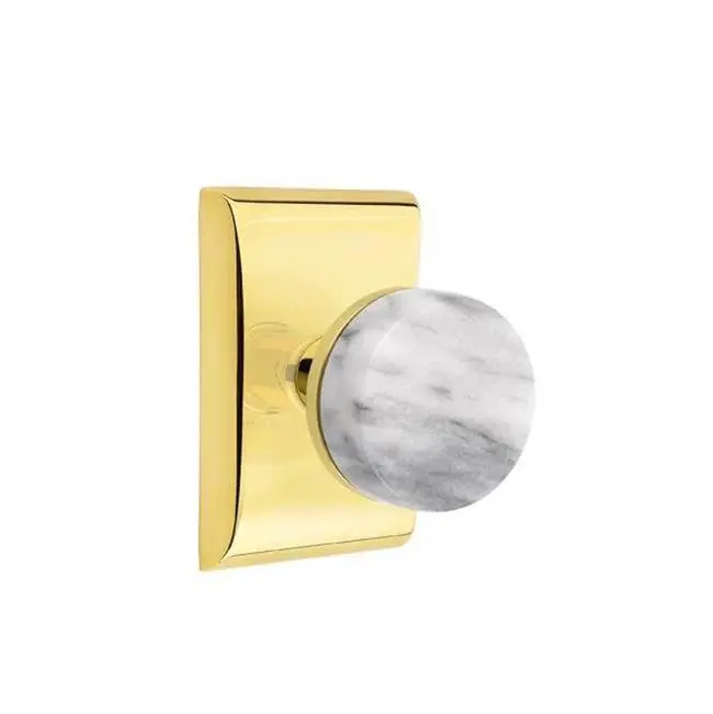 Emtek Select Passage Interior Mortise w/ Neos Rosette & Conical Stem, White Marble Knob, Unlacquered Brass (LH)