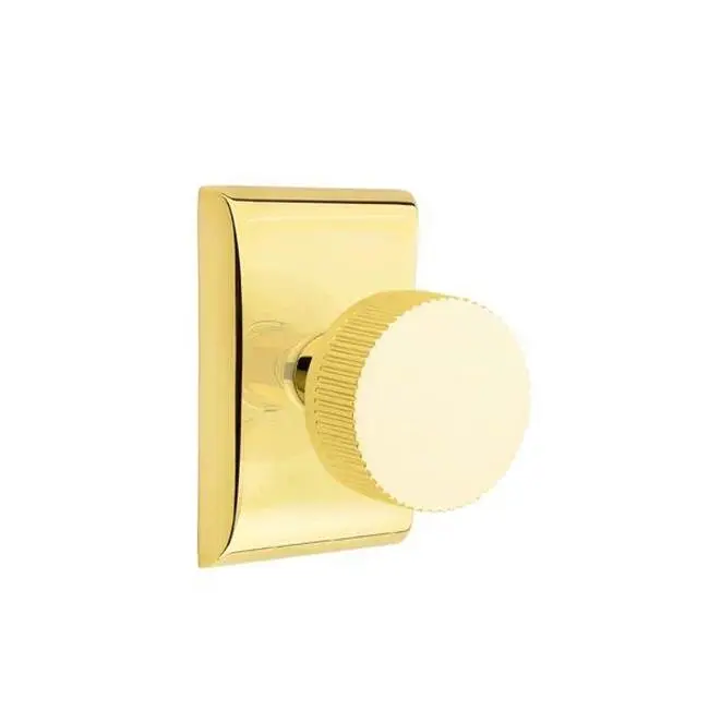 Emtek Select Passage Interior Mortise w/ Neos Rosette & Conical Stem, Straight Knurled Knob, Unlacquered Brass (RH)