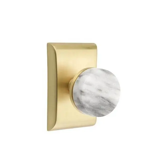 Emtek Select Passage Interior Mortise w/ Neos Rosette & Conical Stem, White Marble Knob, Satin Brass (RH)