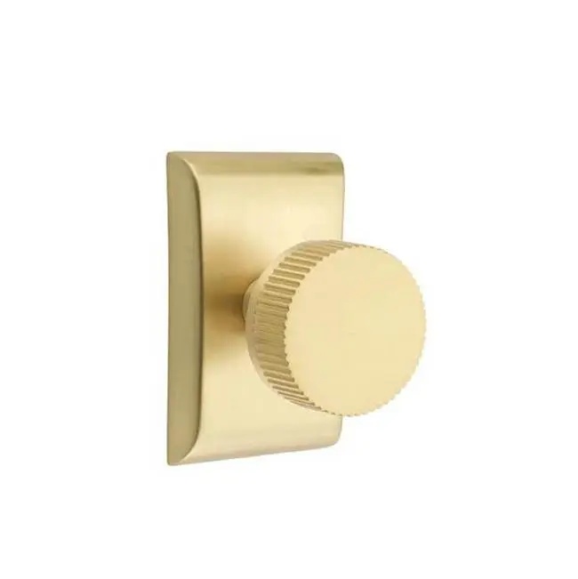 Emtek Select Passage Interior Mortise w/ Neos Rosette & Conical Stem, Straight Knurled Knob, Satin Brass (LH)