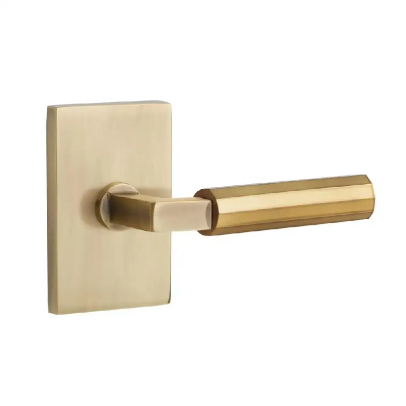 Emtek Select Passage Interior Mortise w/ Modern Rectangular Rosette & L-Sq. Stem, Faceted Lever (LH)